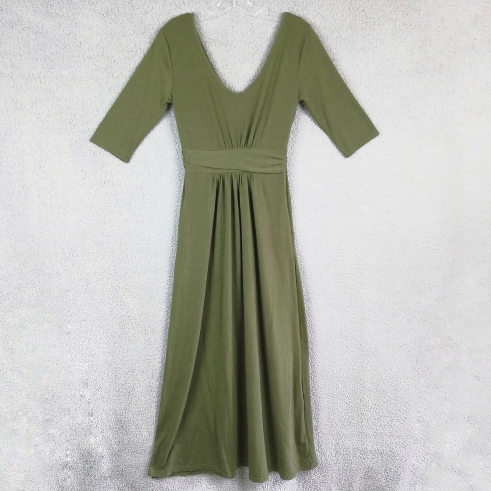Glory Star Womens Dress Maxi 3/4 Sleeve Olive Green Draped V Neck S